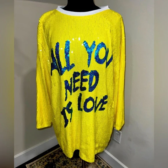 FASHION NOVA/FANCY DREAM Sequined Yellow Mini Dress "All You Need Is Love" 💛 - Picture 4 of 15